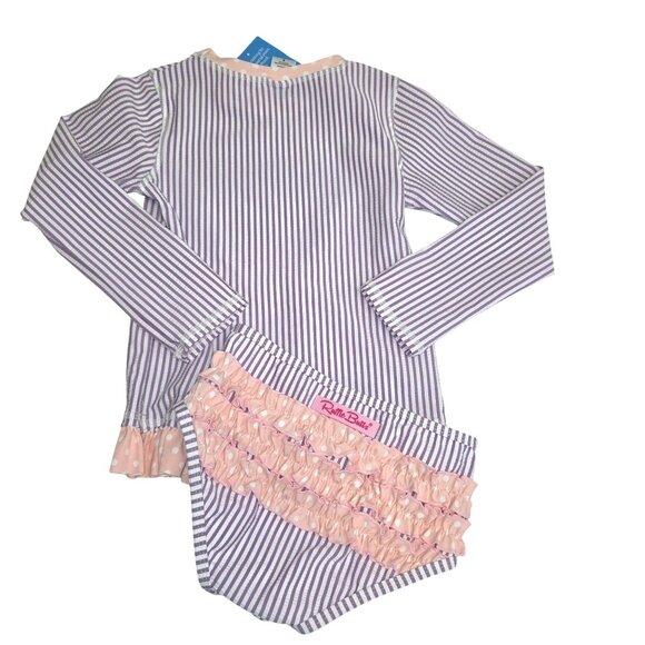 RuffleButts Girls 6 UPF 50+ Long Sleeve Rash Guard Swim Set 3885 - Picture 2 of 5